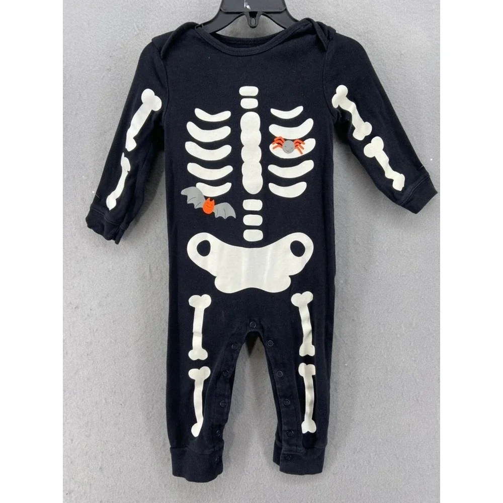 Carters Pajamas Rompers Girls Sz 18‎ mos. Set of 2 Black Skeleton Halloween